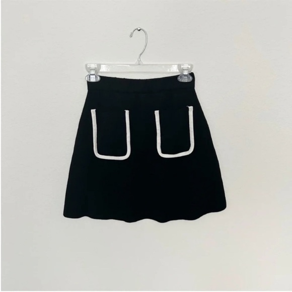 Zara Black & White Knit Skirt & Top Set Contrast Piping - Picture 9 of 12